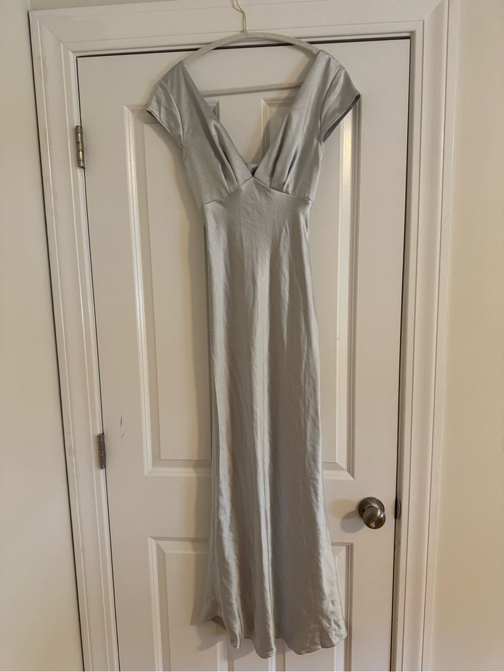 Silver Satin V-Neck Maxi Dress